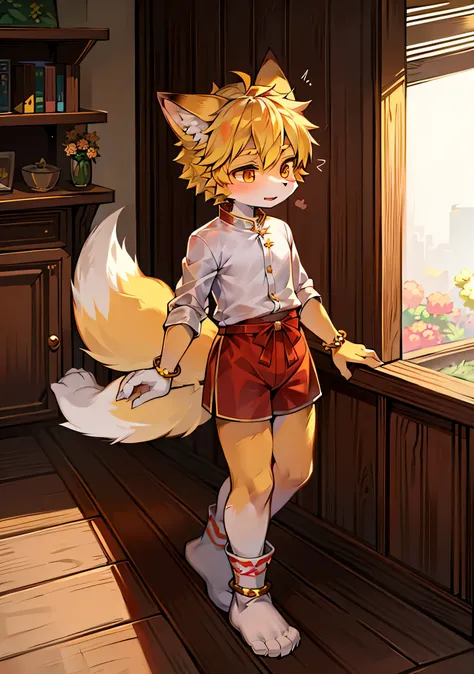 hairy , fox boys, fox boys, fox boys, fox boys, fox boys, little boy, (fox tail, nine tails), Feet (with socks), floral anklet, yellow hair, orange eyes, , ethnic style clothes (Golden), Austro-European Union, Austro-European Union, Austro-European Union, ...