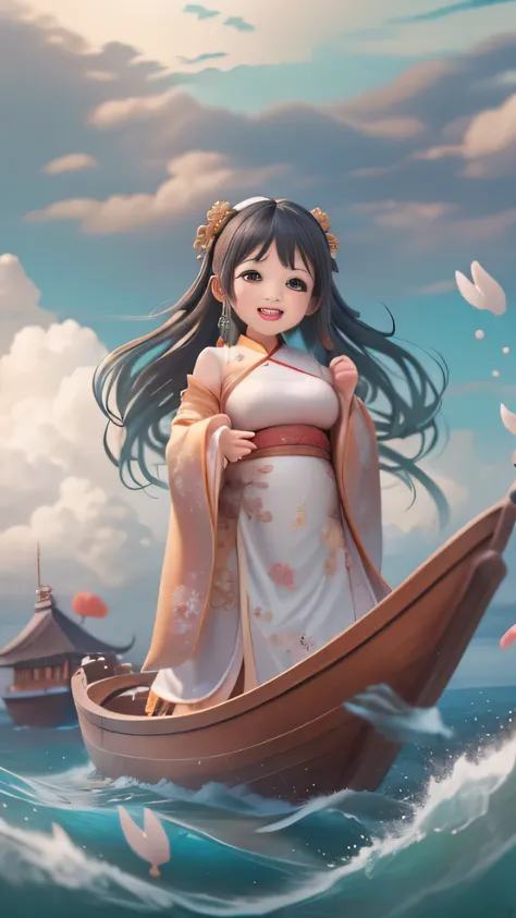 (masterpiece),(best quality),(super detailed), (whole body:1.2),
1 chubby chinese girl,image，Big avatar，Super cute, Smile, open mouth，Ocean，Boat，cloud 
(Beautiful and delicate face), (beautiful and delicate eyes),
 