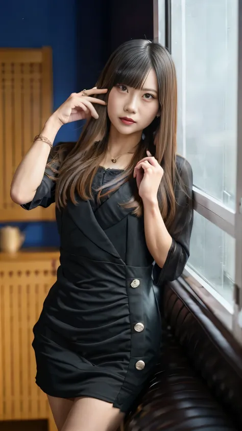 super detailed、japanese、charming beauty、seductive adult woman、beautiful woman、sharp eyes、cool girl、wavy hair、suit、black chiffon、...