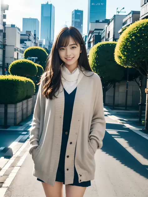 Photoreal, 8K full-length portrait, Beautiful woman, attractive look, Clear system, 18-year-old, Tokyo, 2024, spring, Shibuya in the background