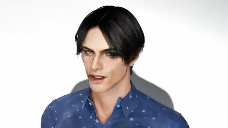 One is wearing a blue shirt、dark haired man, Handsome and stunning reality, Very rich facial details, Realistic face and body hybrids, surreal face, Real faces, human face realistic, realistic person脸, realistic person, Realistic and detailed faces, The fa...