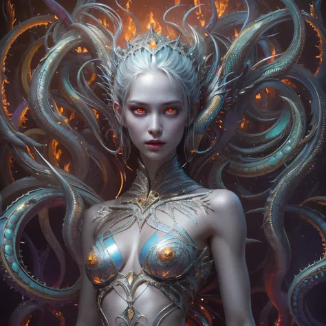 (1 female Alien: 1.2), With a beautiful, enchanting face, this alien seduces us with her allure. Her captivating red eyes gleam brightly, reminiscent of burning embers. Her full body is unlike any humans, boasting a sexy, otherworldly form. No humans are p...