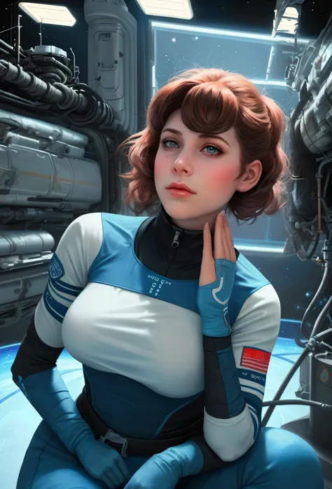 Girl mechanic in a space garage