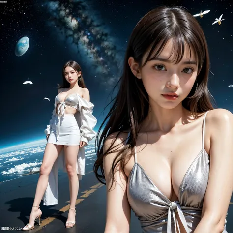 全naked、cute nipples、embarrassing、detailed face、fine hands、thin legs、(debris flies, highest quality:1.2), 8k, official art, chest、cute、wearing a suit、chestが見える、 planet, trending on cgstation, 太陽系外planet, official art, mar planet,  Sakimi-chan, Five Fingers ...