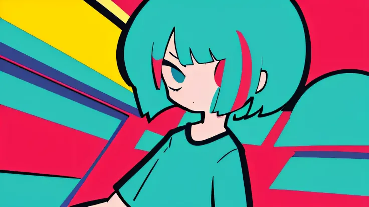 (Ultra Detailed,Ultra High Definition,Detailed Background),((2D)),((Flat Color)),((Colorful)),((Floating Colorful Water))),1 Girl,Solo,Watch Viewer,Break, pop art girl