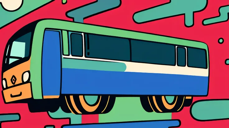 (Ultra Detailed,Ultra High Definition,Detailed Background),((2D)),((Flat Color)),((Colorful)),((Floating Colorful Water))), train, bus, girl