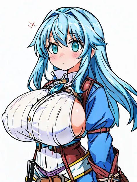 ( girl), (huge breasts:1.2), (adventurer outfit:1.5), (white background)