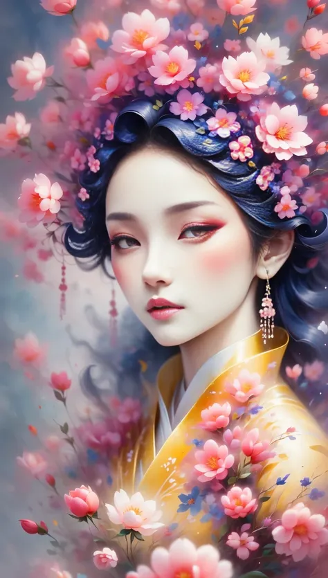 (((baiyun，sakura background))), (((high saturation))), ((surrounded by brilliant colors)))) super detailed, beautiful and beauti...