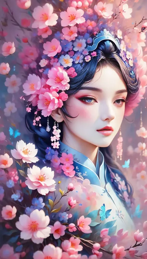 (((baiyun，sakura background))), (((high saturation))), ((surrounded by brilliant colors)))) super detailed, beautiful and beauti...