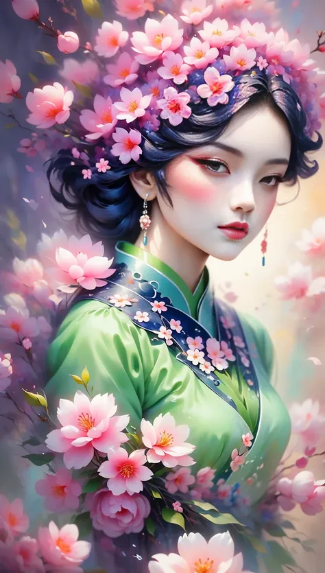 (((baiyun，sakura background))), (((high saturation))), ((surrounded by brilliant colors)))) super detailed, beautiful and beauti...