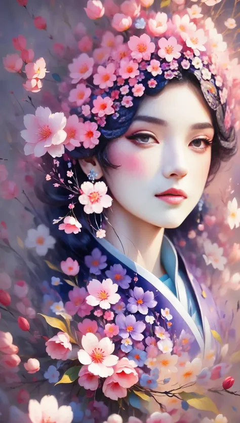 (((baiyun，sakura background))), (((high saturation))), ((surrounded by brilliant colors)))) super detailed, beautiful and beauti...