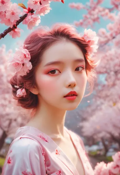 soft space，Surrealist fantasy，girl，Cherry blossoms