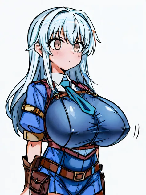 ( girl), (huge breasts:1.2), (adventurer outfit:1.5), (white background)