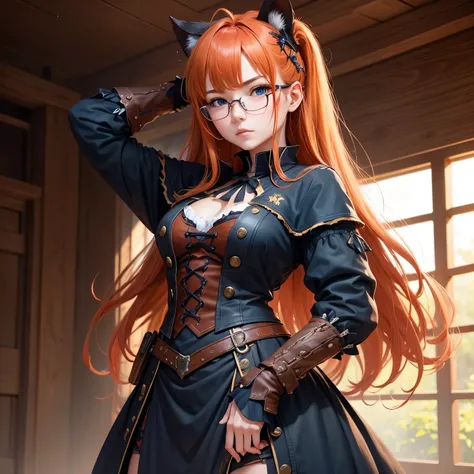 8k, masterpiece, best quality, realistic, higly detailed, cowboy shot, 1girl, solo, Itsuki Nakano, serious looking girl, medium-length hair, expressive ahoge, reddish-orange hair colour, a pair of star-shaped hairpins near both of her eyes, dark blue eyes,...