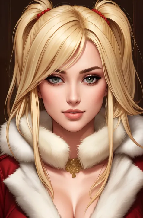 blonde woman, hide and fur clothes