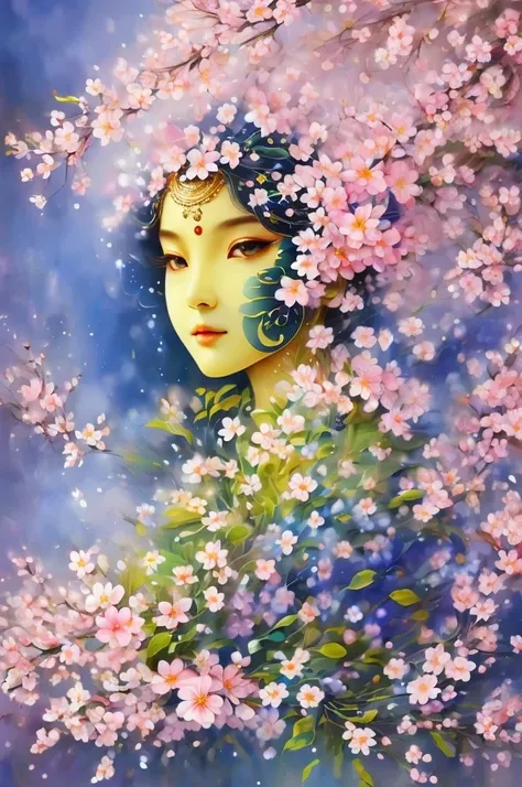 mask in cherry blossoms，Portrait surrounded by cherry blossoms