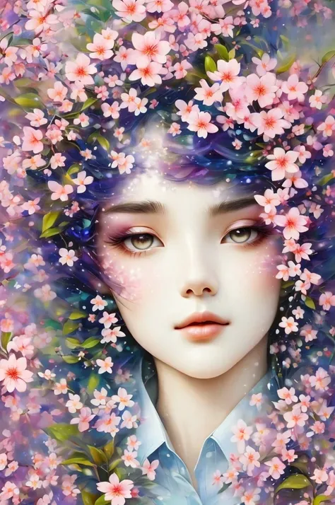 mask in cherry blossoms，Portrait surrounded by cherry blossoms