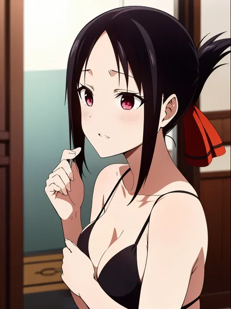 kaguya shinomiya, vestindo um biquini, in bikini, de costas para o espectador, peitos grandes, bunda grande