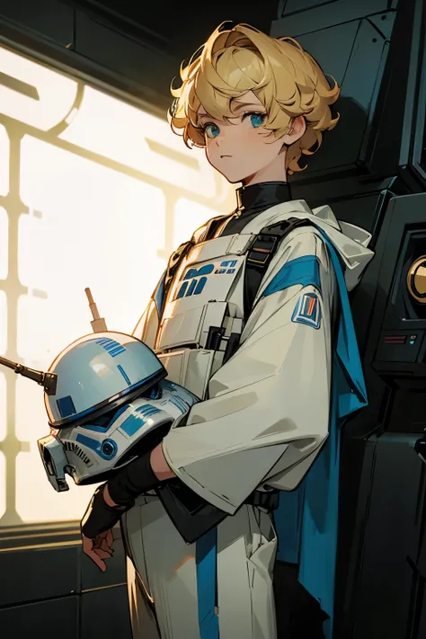 star wars, alien, star wars outfit, young male, blonde hair,short curly hair, 