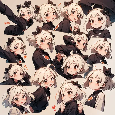 cute girl avatar pack, emoji pack, same girl, blonde hair, brown eyes, multiple poses and expressions, white shirt, 4k, masterpiece, best quality, align arrangement