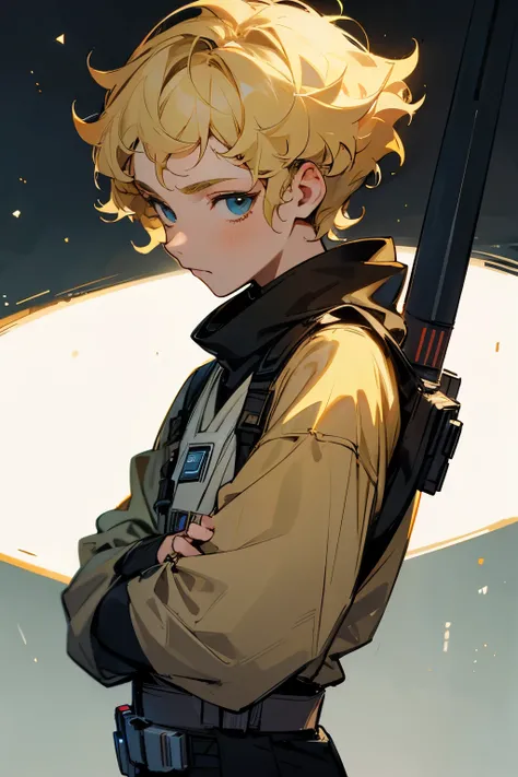 star wars, alien, star wars outfit, young male, blonde hair,short curly hair,
