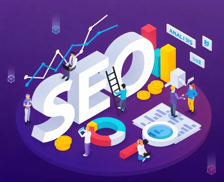 a group of people standing around a seo word with a ladder, 3 d isometric, 3d isometric, isometric style, isometric 3d, isometric 3 d, isometric design, isometric, isometric illustration, isometric 8k, digital marketing, isometric illustration fun, simple ...