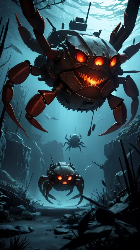 gun crab in the depths with a haunted atmosphere 