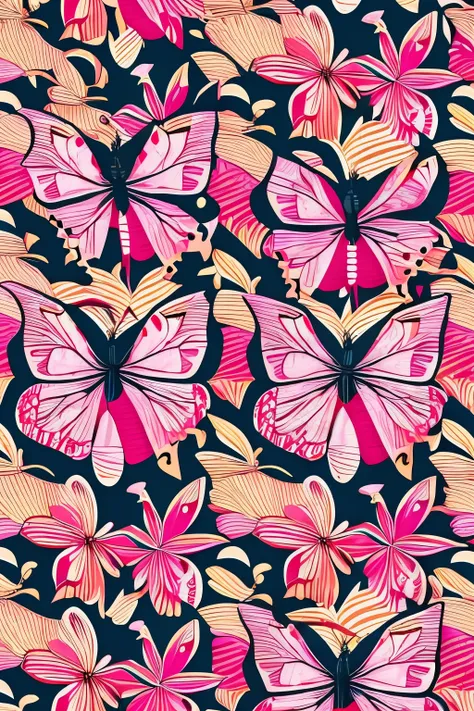 pattern, estampa, fusion of butterfly and flower, estilo lo-fi, gotico