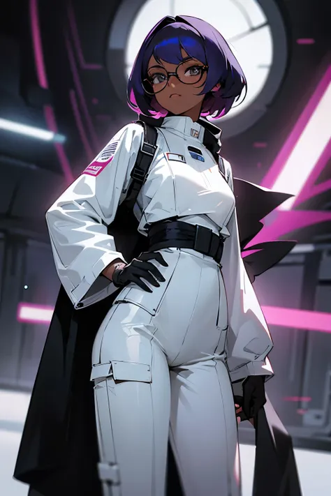 star wars, Telemagenta hair, black and white outfit, glasses, female, dark skin,