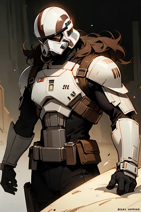 star wars, helmet, Chocolate brown hair, messy hair, male, muscular, 