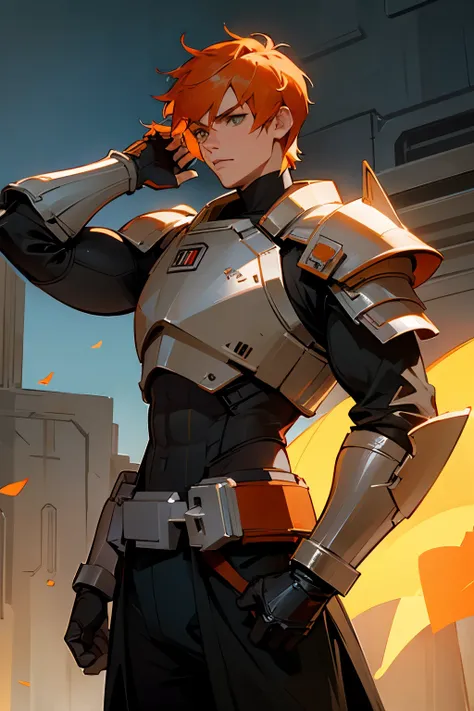 star wars, Traffic orange hair, short hair, male, muscular, battle armor