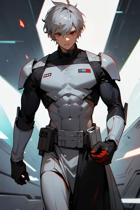 star wars, gray hair, short hair, male, muscular, red eyes