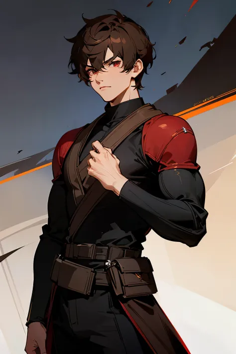 star wars, brown hair, short hair, male, muscular, red eyes, black outfit