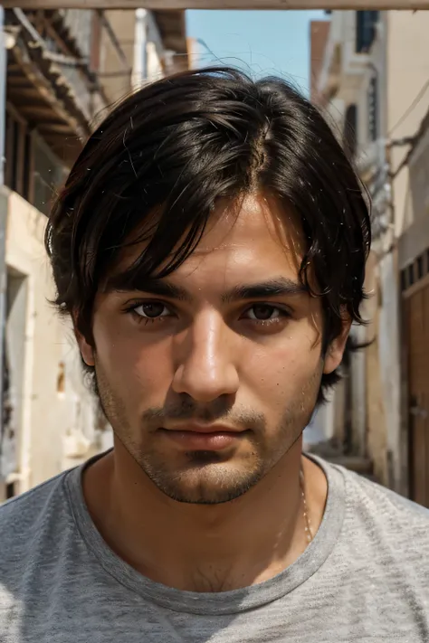 greek guy, brown eye , black hair, look at the camera