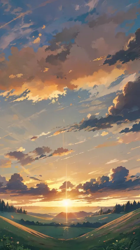 sky, sunset, sunset, clouds, clouds, only sky, natural objects, wide sky, countryside, mother nature, animation