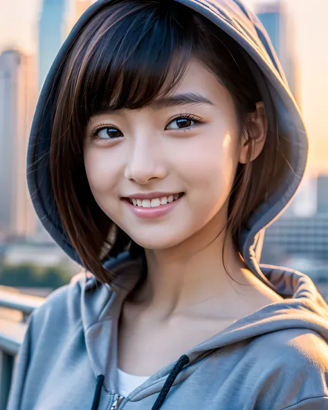 (highest quality, 8k, High resolution, masterpiece:1.2), beautiful japanese girl, 14 years old, (whole body:1.3), On the rooftop of the tallest skyscraper, walk along the edge of the roof, The big city can be seen below, sunset on the horizon, intricately ...