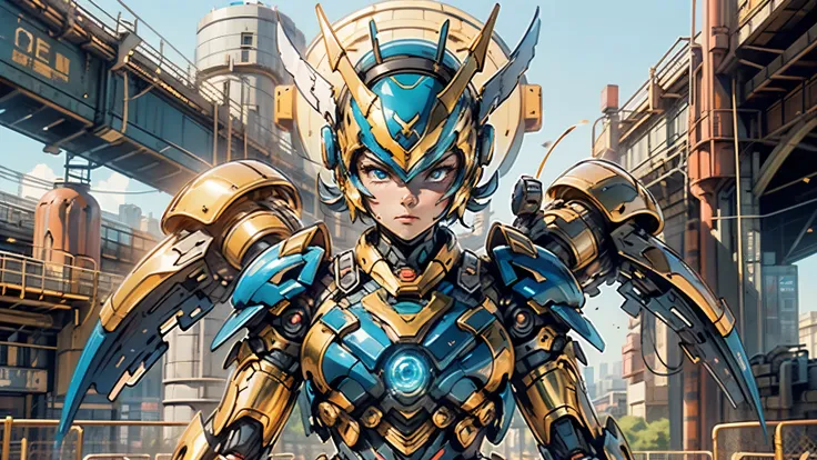 A woman adorned in fantasy-style full-body armor, a crown-concept fully enclosed helmet that unveils only her eyes, a composite layered chest plate, fully encompassing shoulder and hand guards, a lightweight waist armor, form-fitting shin guards, the overa...