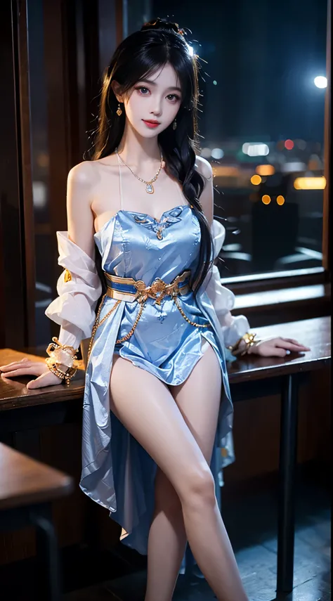 yinziping,china dress,((whole body)), ((Shot from random angles)), ((sitting position)), ((in the classroom, sitting on the podium)), (Yushuxin,1 girl,alone), clear face, pretty face, 8k, masterpiece, original photo, best quality, detail:1.2,lifelike, deta...