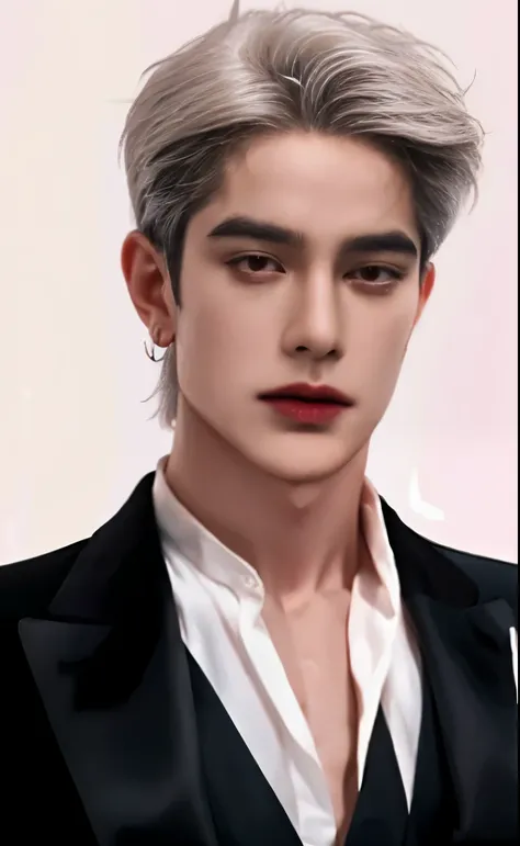 masterpiece, best perfection quality, ultra_detailed, (higher describe accuracy), 1 mature male, 30-ish, (wide shoulder), (muscular), male focus, solo, attractively hot handsome, super detailed white hair, super detailed mullet short-haircut, super detaile...