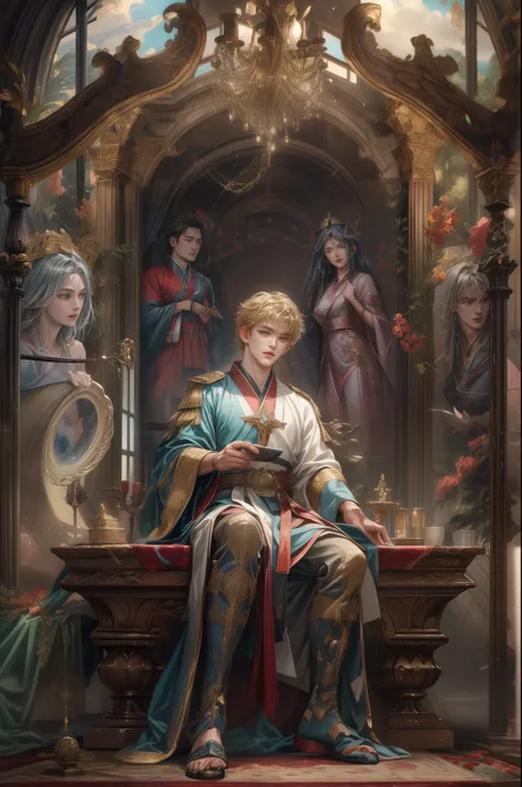 (absurdres, highres, ultra detailed, HDR), masterpiece, best quality, half body portrait of a Valkyrie Anatomia character, kokuyo, arbiter hrist, handsome young boy, short hair, korean handsome face, big anime eyes, detailed scenery of a gnostic mansion in...