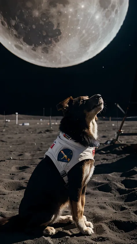 Space travel dog explores the moon