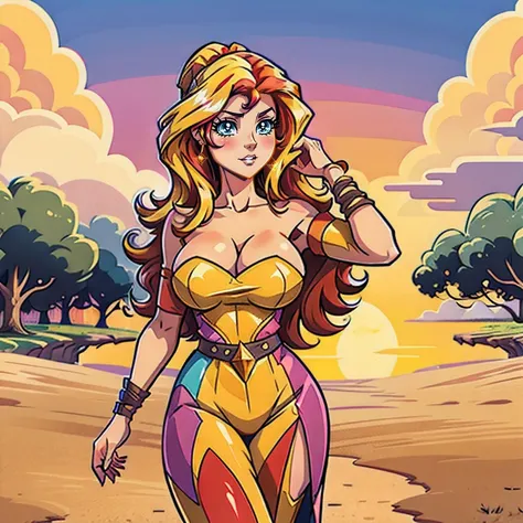 Sunset Shimmer bare big breasts, full body portrait with high heeled boots, cowboy shot, full-length, Sunset Shimmer aged 25, topless, bare breasts, big breasts, shoes visible, detailed anime eyes, adesivo, fundo simples, full portrait, long hair, beautifu...