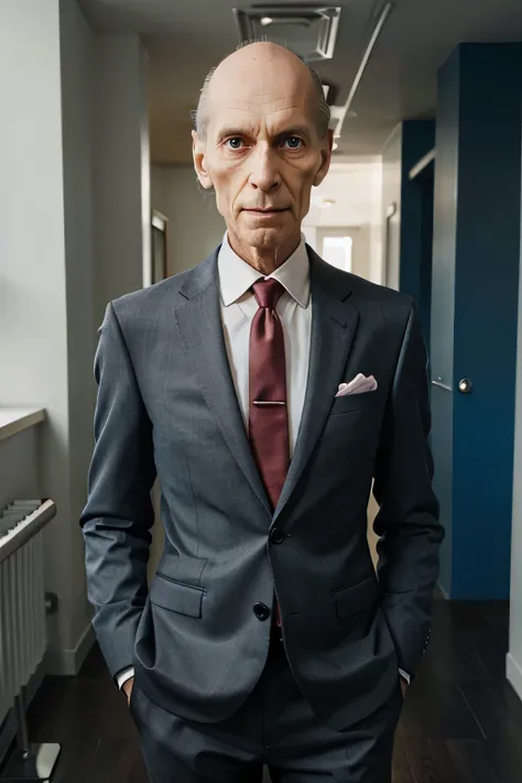 Mr Burns from the Simpsons as a realistic skinny human being in a suit