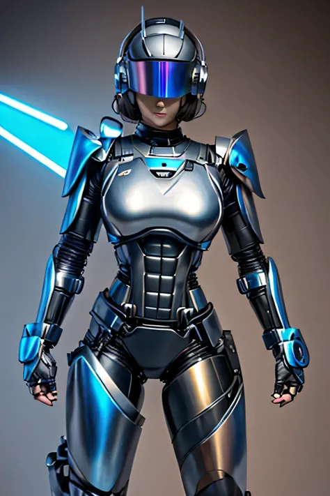 female robocop solo、armor that completely covers the whole body、very large armor、helmet to hide eyes、rainbow armor、armor that co...