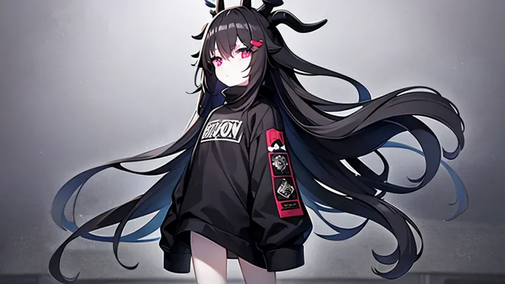 cartoon girl with antlers on her head and a black sweatshirt, long haired humanoid fursona, 1 7 - year - old anime goth girl, full body adoptable, gloomy style, pale young ghost girl, character adoptable, full body concept, in an anime style, unrealistic c...