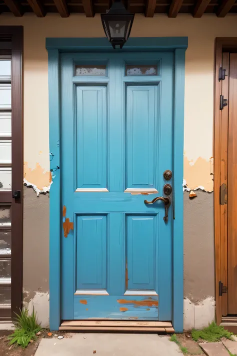 wooden door with peeling paint