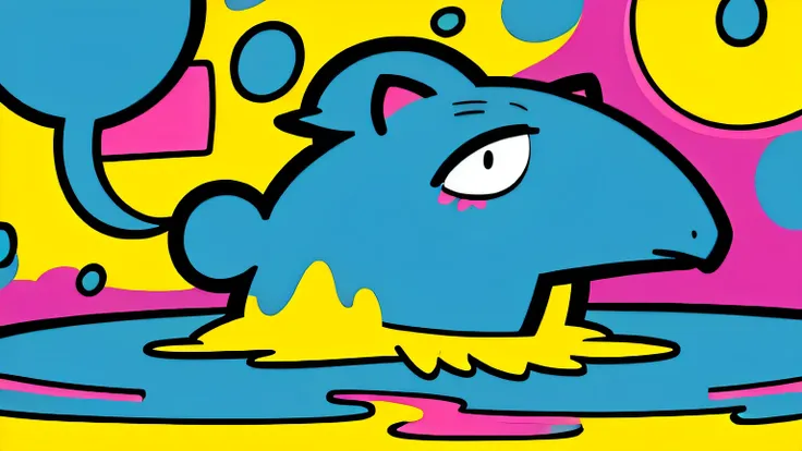 (Ultra Detailed,Ultra High Definition,Detailed Background),((2D)),((Flat Color)),((Colorful)),((Floating Colorful Water))), abstract pop art back ground, beaver, birds