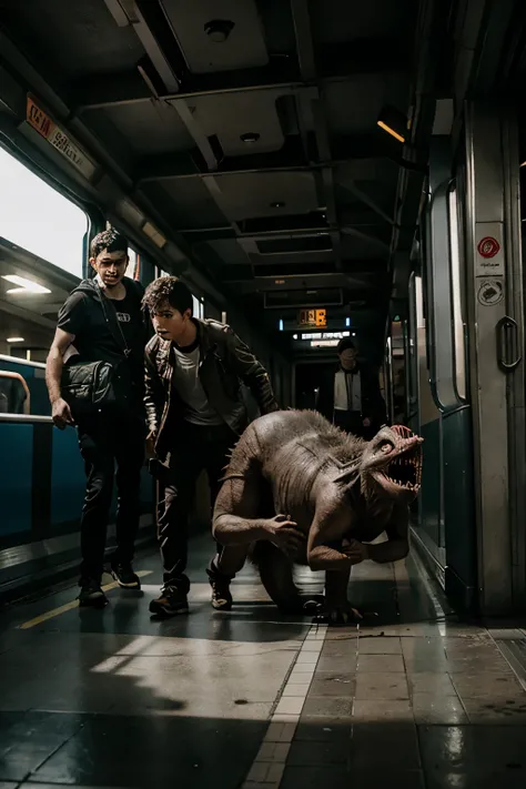 the creature chases them in the train station, the teenagers were caught and massacred by the creature, until only one remained