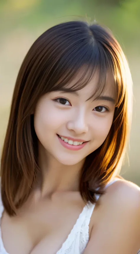 Japanese ),((beautiful girl)),cleavage,An expression that imagines something pleasant:1.2,(perfect body beauty:1.2),((perfect body)),(shy smile),beautiful teeth,