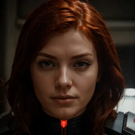 Red head femshep, up close portrait, 